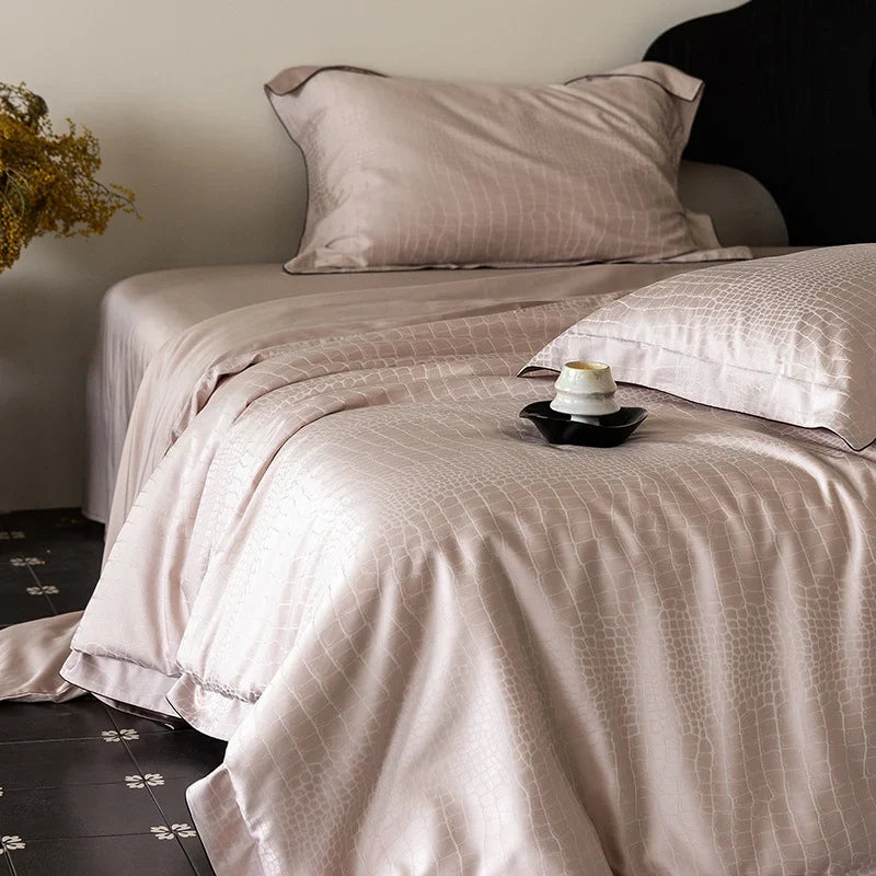 Duvet Cover Set Satin Jacquard Tone-On-Tone Damask Concealed Zipper