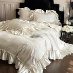 Duvet Cover Set Satin-Like Jacquard & Ruffle Trim 4-Piece