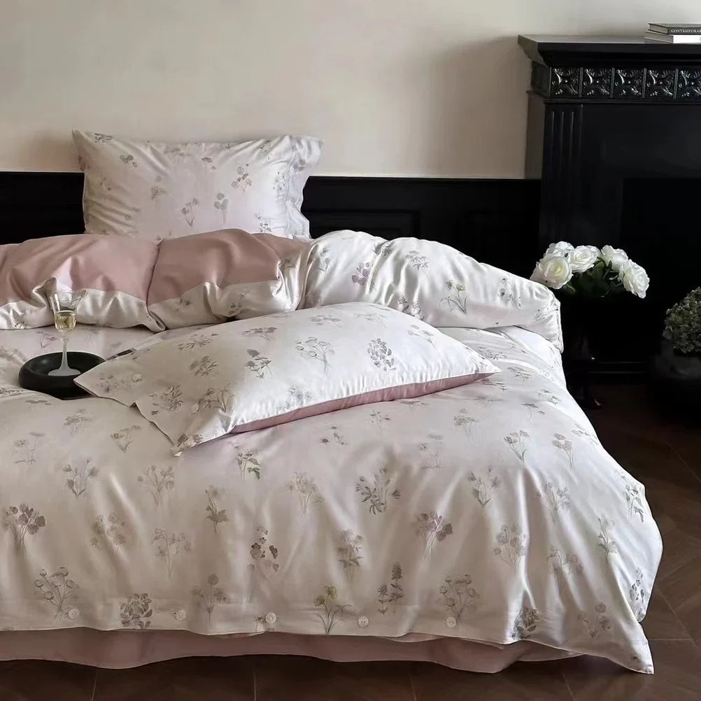Duvet Cover Set Satin Rose Print Four-Piece