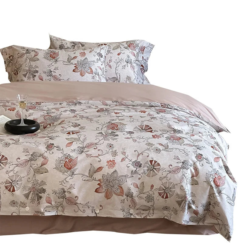 Duvet Cover Set Satin Rose Print Four-Piece