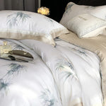 Duvet Cover Set Silky Cotton Satin Leaf Print
