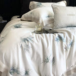 Duvet Cover Set Silky Cotton Satin Leaf Print