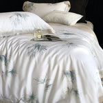 Duvet Cover Set Silky Cotton Satin Leaf Print