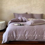 Duvet Cover Set Silky Mako Satin Leaf Embroidery