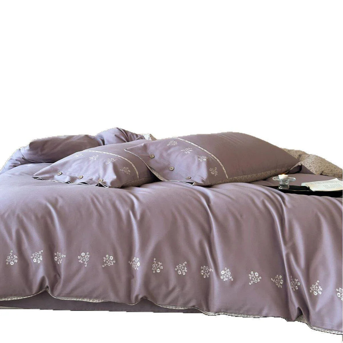 Duvet Cover Set Silky Mako Satin Leaf Embroidery