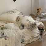 Duvet Cover Set Silky-Matte Cotton Satin Ruffled Trim