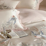 Duvet Cover Set Silky Satin Embroidered Floral 4-Piece