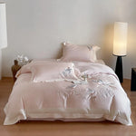 Duvet Cover Set Silky Satin Embroidered Floral 4-Piece