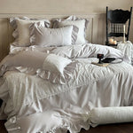 Duvet Cover Set Silky Satin Embroidered Lace Trim 4-Piece