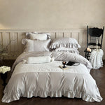 Duvet Cover Set Silky Satin Embroidered Lace Trim 4-Piece