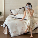 Duvet Cover Set Silky Satin Embroidered Piping 4-Piece