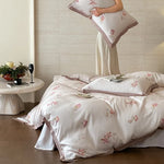 Duvet Cover Set Silky Satin Embroidered Piping 4-Piece