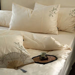 Duvet Cover Set Silky Satin Floral Embroidery