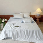 Duvet Cover Set Silky Satin Floral Embroidery Hidden Zipper