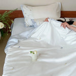 Duvet Cover Set Silky Satin Floral Embroidery Hidden Zipper