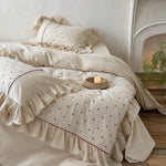 Duvet Cover Set Stonewashed Cotton Embroidered Dots & Ruffle