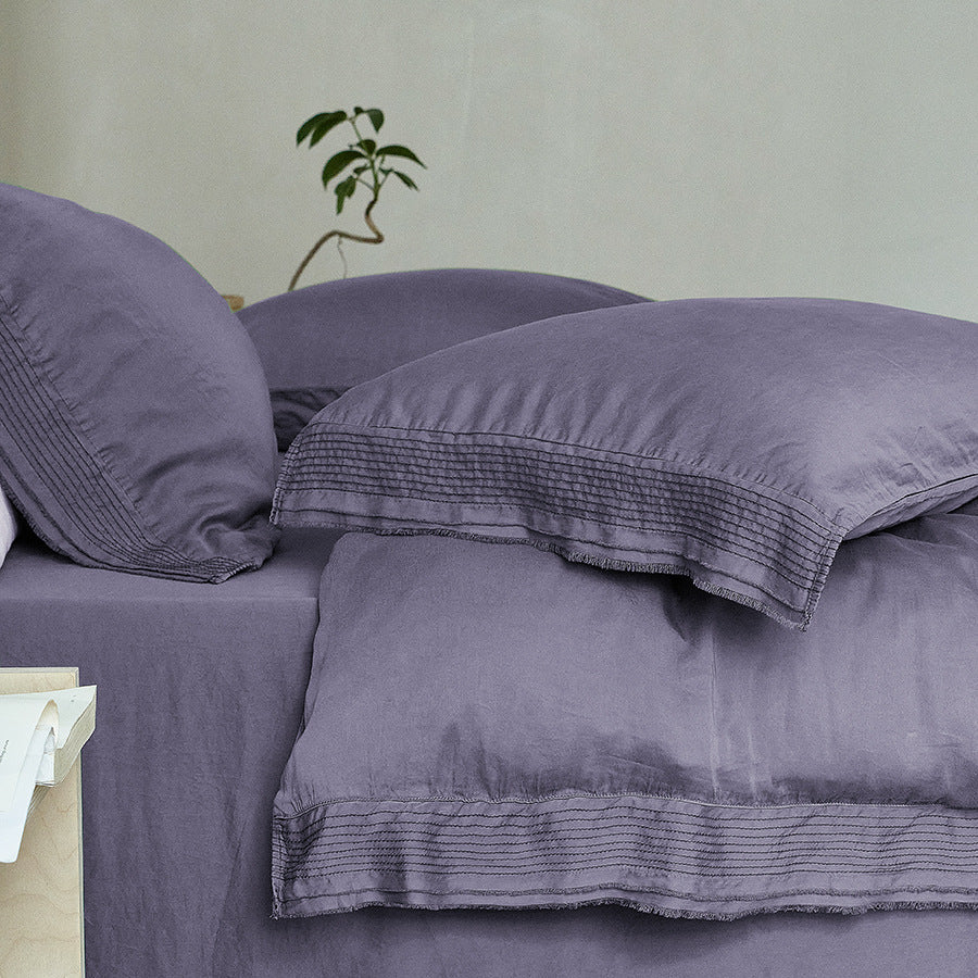 Duvet Cover Set Stonewashed Linen Fringed Edge 4-Piece Set