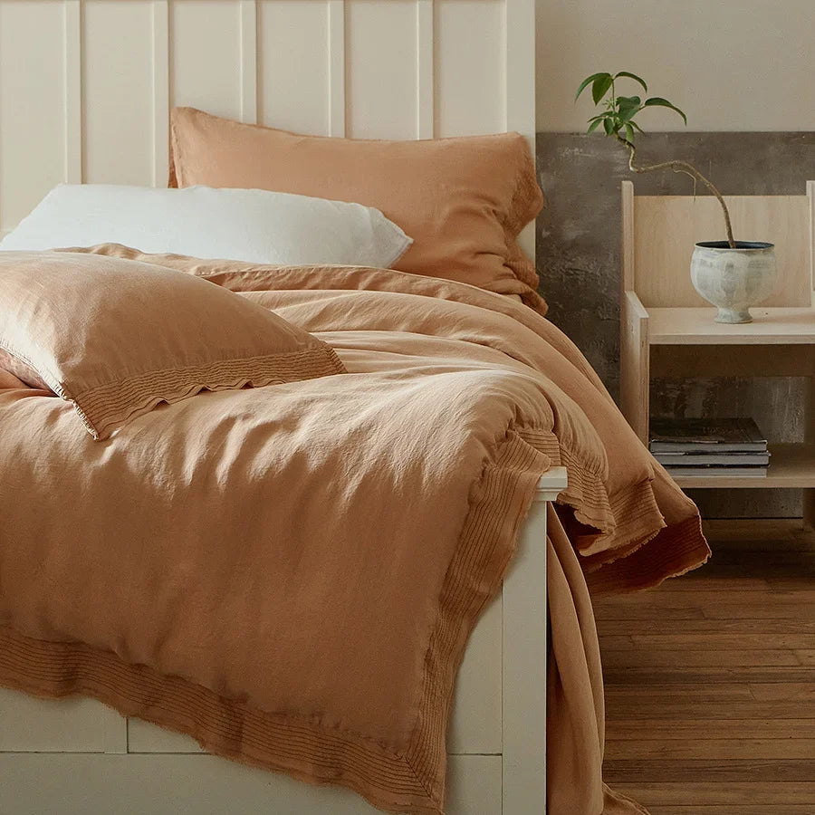 Duvet Cover Set Stonewashed Linen Fringed Edge 4-Piece Set