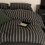 Duvet Cover Set Striped Cotton Percale Concealed Zipper