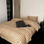 Duvet Cover Set Striped Cotton Percale Concealed Zipper