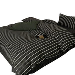 Duvet Cover Set Striped Cotton Percale Concealed Zipper