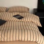 Duvet Cover Set Striped Cotton Percale Concealed Zipper