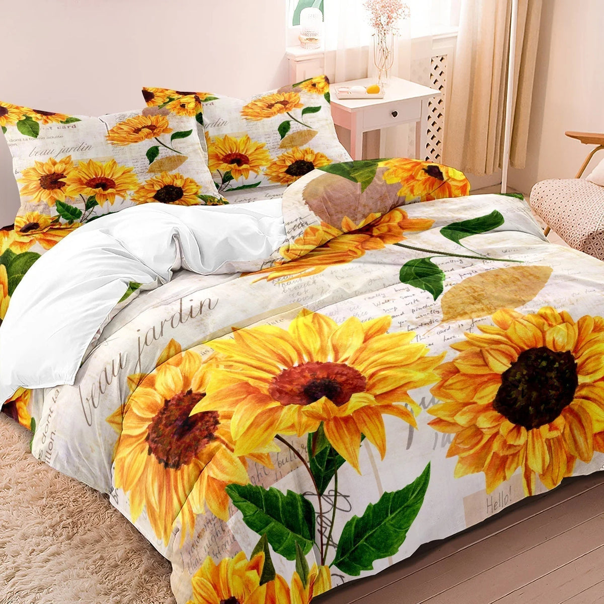 Duvet Cover Set Sunflower Floral Includes Pillowcases