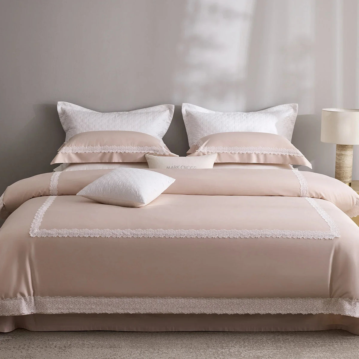 Duvet Cover Set Temperature-Regulating Cotton Satin Lace Trim