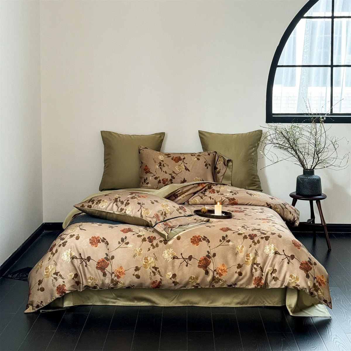 Duvet Cover Set Toile Floral Cotton Satin 4-Piece
