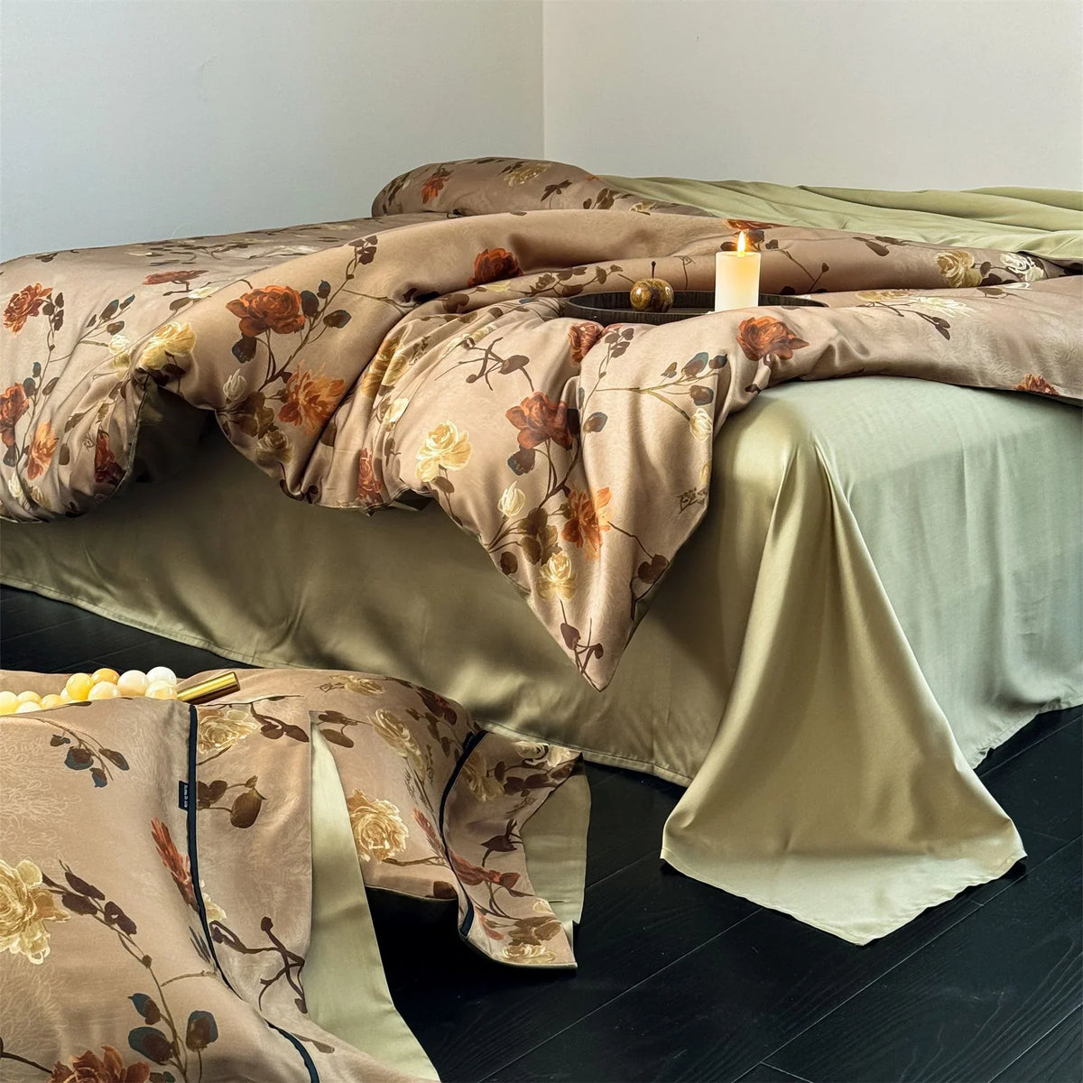 Duvet Cover Set Toile Floral Cotton Satin 4-Piece