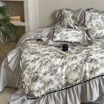 Duvet Cover Set Toile-de-Jouy Ruffle Cotton Blend