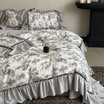 Duvet Cover Set Toile-de-Jouy Ruffle Cotton Blend