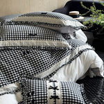 Duvet Cover Set Vichy Check Ruffle & Embroidery