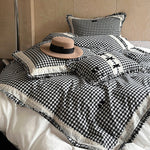 Duvet Cover Set Vichy Check Ruffle & Embroidery