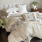 Duvet Cover Set Vintage Floral Ruffled Cotton 4 Piece