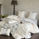 Duvet Cover Set Vintage Floral Ruffled Cotton 4 Piece