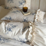Duvet Cover Set Vintage Floral Ruffled Cotton 4 Piece