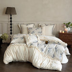 Duvet Cover Set Vintage Floral Ruffled Cotton 4 Piece