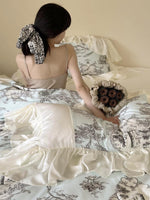 Duvet Cover Set Vintage Toile Satin Ruffled Trim