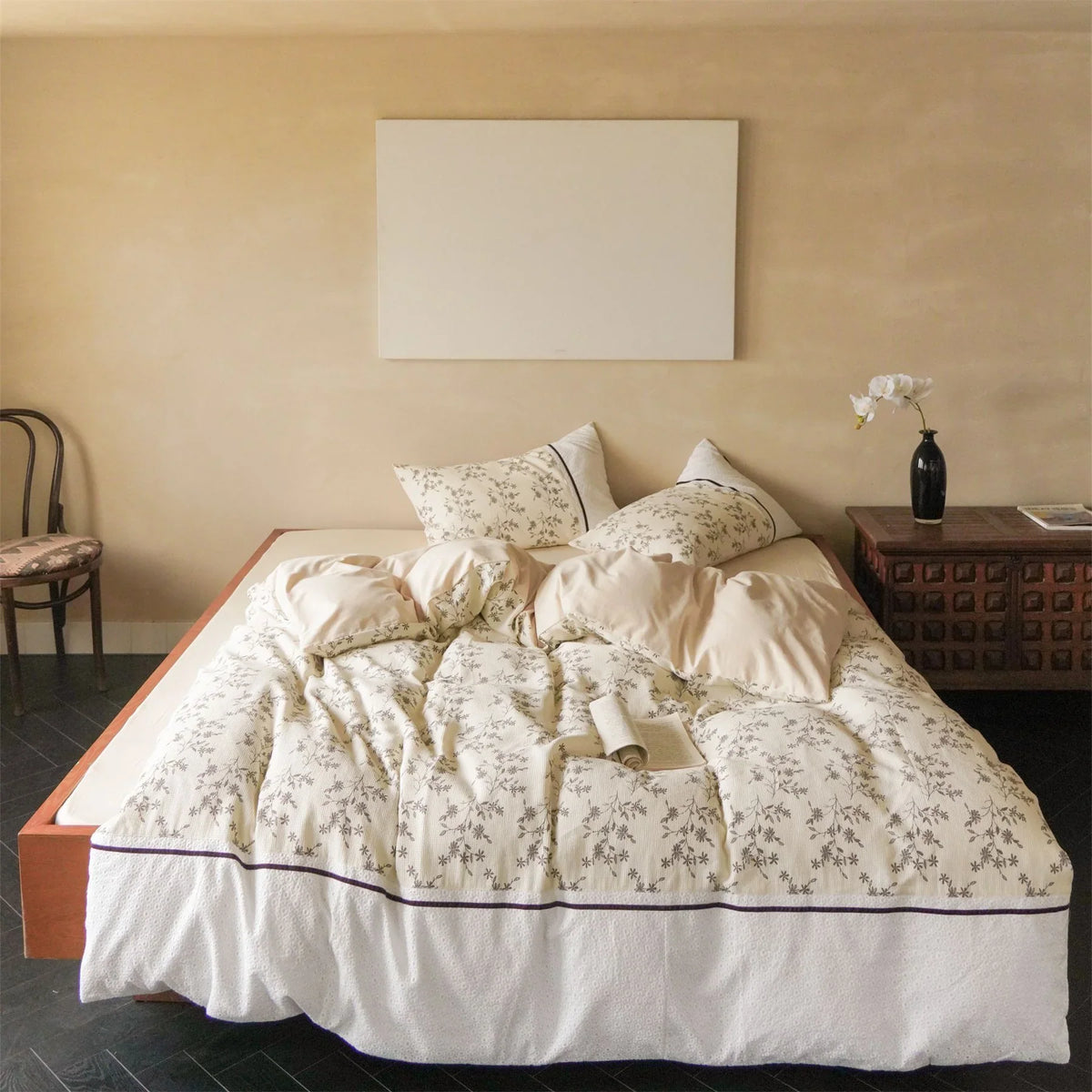 Duvet Cover Set Waffle Cotton Floral Print Four-Piece