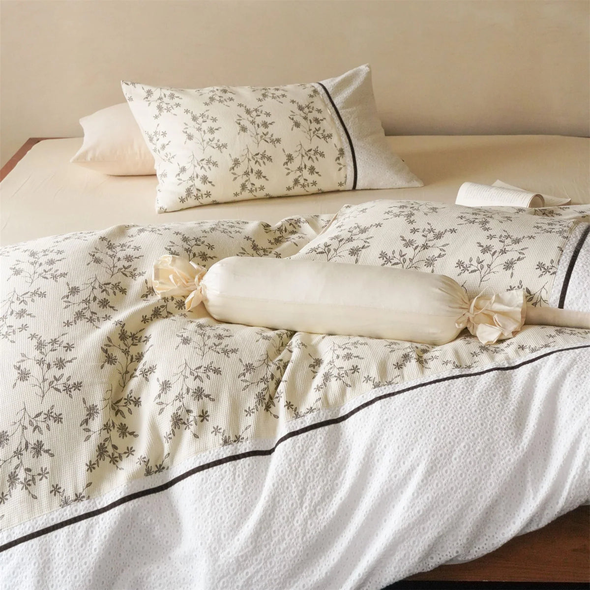 Duvet Cover Set Waffle Cotton Floral Print Four-Piece
