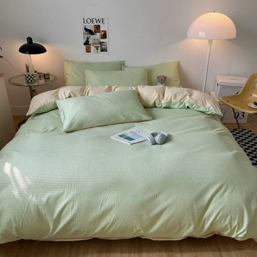 Duvet Cover Set Waffle-Textured Cotton & Microfiber 3-Piece Set