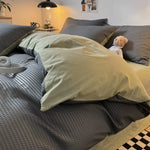 Duvet Cover Set Waffle-Textured Cotton & Microfiber 3-Piece Set