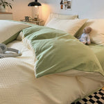 Duvet Cover Set Waffle-Textured Cotton & Microfiber 3-Piece Set