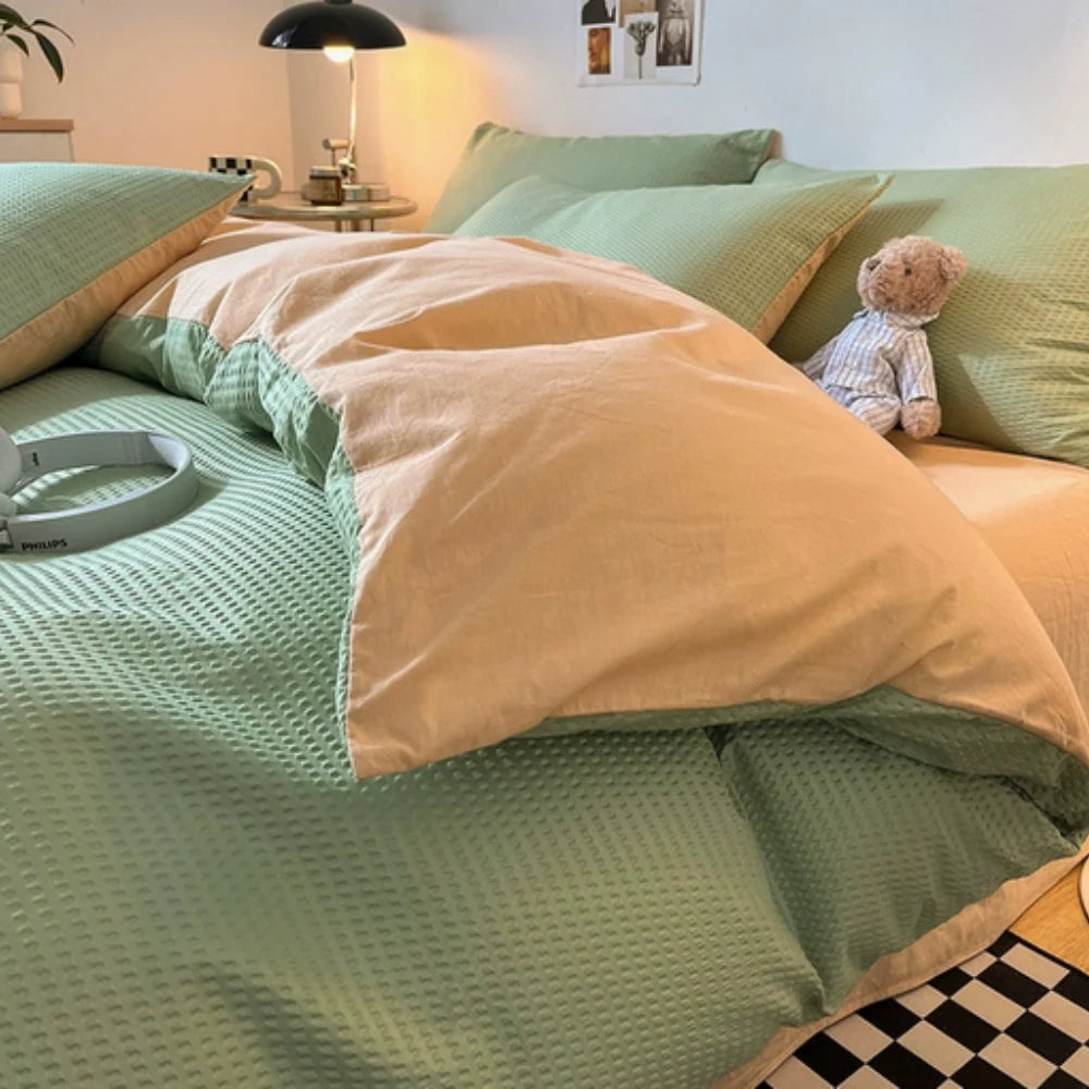 Duvet Cover Set Waffle-Textured Cotton & Microfiber 3-Piece Set