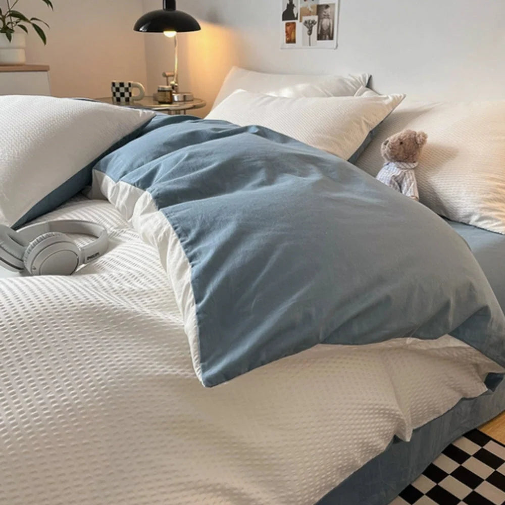 Duvet Cover Set Waffle-Textured Cotton & Microfiber 3-Piece Set