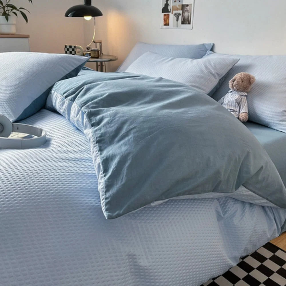 Duvet Cover Set Waffle-Textured Cotton & Microfiber 3-Piece Set