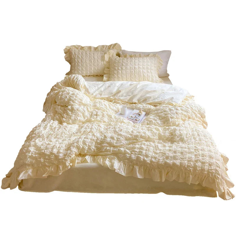 Duvet Cover Set Washed Crinkle Cotton-Linen Blend Easy Care