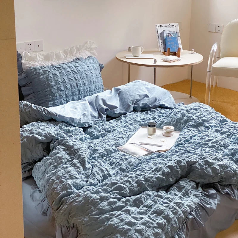 Duvet Cover Set Washed Crinkle Cotton-Linen Blend Easy Care