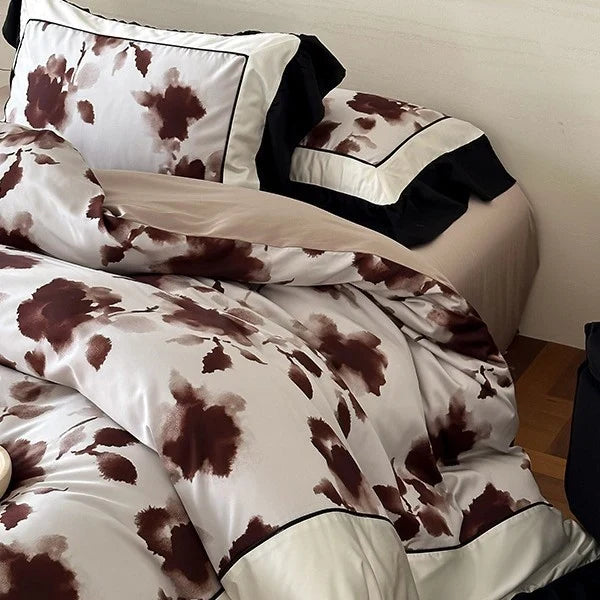 Duvet Cover Set Watercolor Floral Cotton Satin 4-Piece